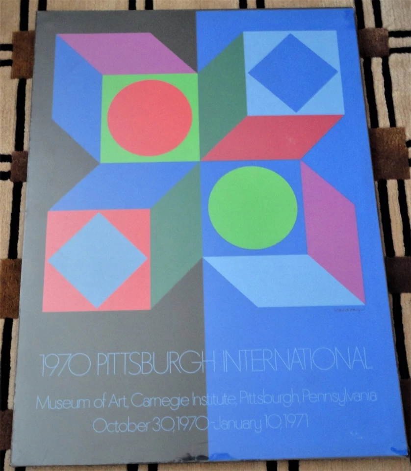 Vasarely Druck signiert Op Art Litho Poster 1970 Pittsburgh International Carnegie