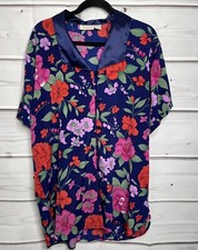Victoria s Secret Vintage Navy and Floral Satin Trimmed Sleep Shirt Size P/S