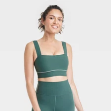All In Motion Women's Everyday Soft Light Support Piped Sports Bra Green Size XS