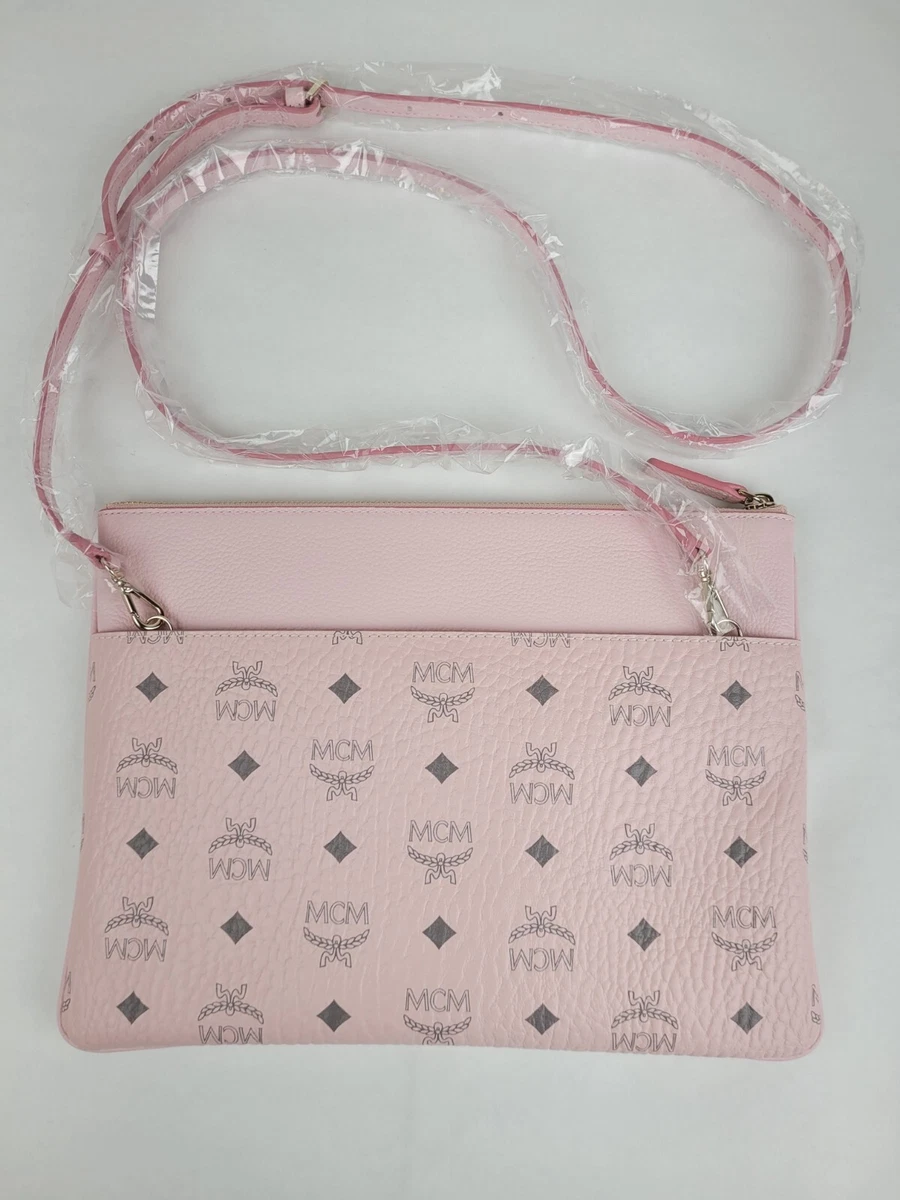 MCM Powder Pink Monogram Visetos Logo Pochette Crossbody Pouch