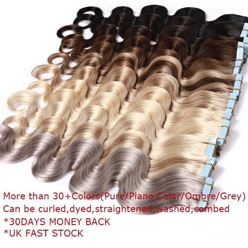 Balayage Wavy Skin Weft Tape In Human Hair Extensions Remy Thick Full Head 200G - Picture 6 of 98
