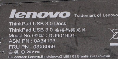 Gen 2 Lenovo ThinkPad USB 3.0 Dock 03X6059 (DU9019D1) + Câble USB Power Cord