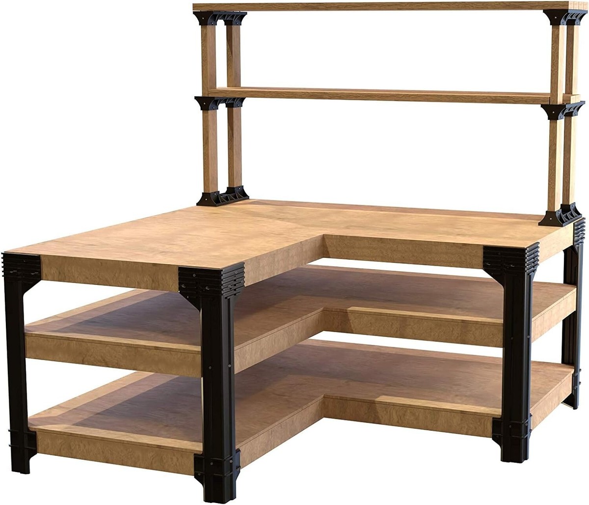 平棚 1200x170x200 L-Shaped Garage Workbench with Shelf Link Storage Bracket