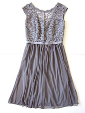 NWT David's Bridal Grey Embroidered Short Cap Sleeve Satin Sheath Dress Size 0