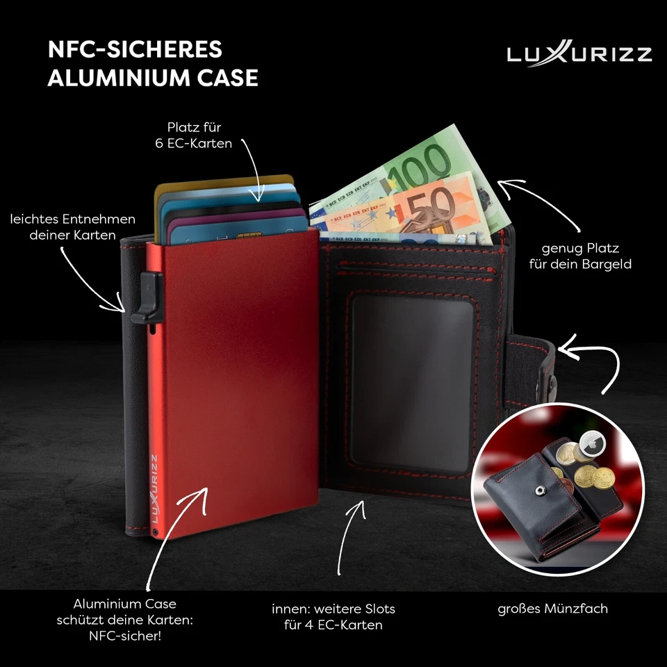 Luxurizz® Slim Wallet Mit Münzfach Rfid Schutz Portmonee Geldbörse Geldbeutel - Bild 2 von 4