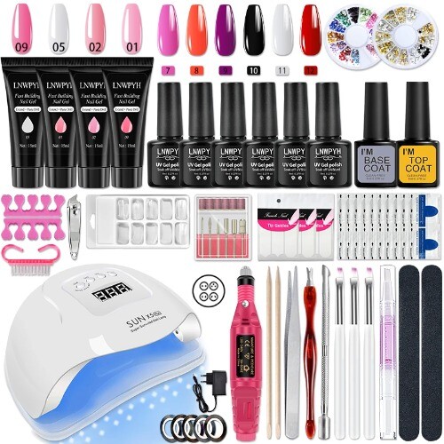 Nail Set Acrylic Kit With LED Nail Lamp Dryer UV Gel Manicure Tools Set Top Base-image