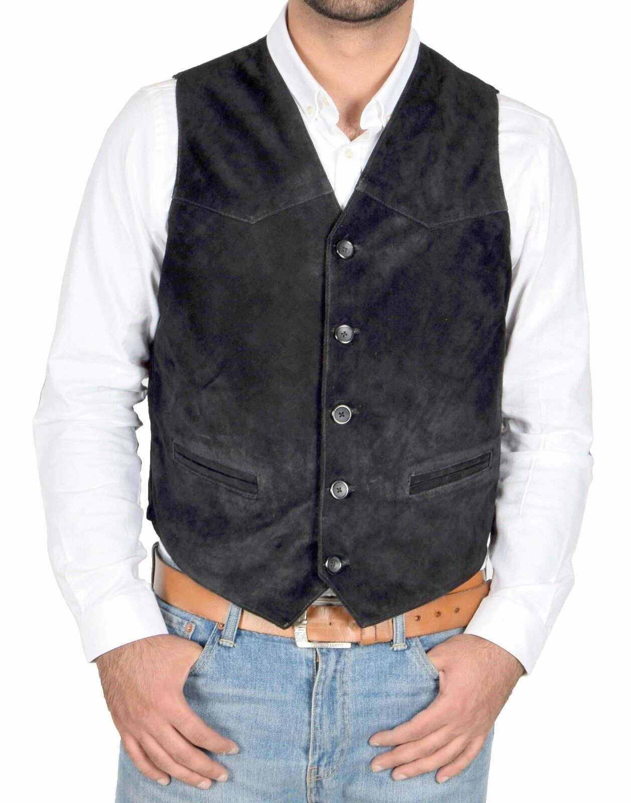 Authentic Men's Black Suede Lamsbkin Suede Waistcoat Classic Stylish Causal Vest