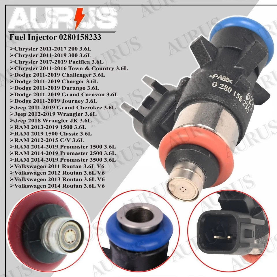 Inyectores de combustible X6 OEM AURUS NUEVOS para Jeep Wrangler 2012-2019 3,6 L V6 0280158233 Foto 2 de 4