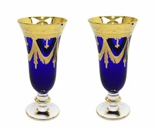 Set of 2 Interglass Italy Crystal Glasses - Cobalt Blue Italian Champagne Flutes