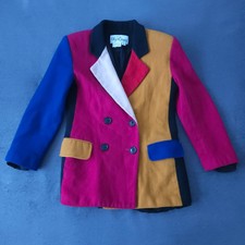 Vintage Women's Oleg Cassini Multicoloured Wool Jacket/blazer Size 4 34'' Rare