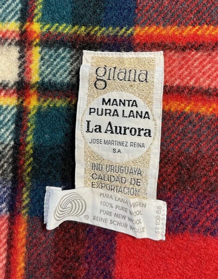 Vintage Gitana La Aurora Jose Martinez Reina 100% Wool Red Plaid Blanket 47 X 60 - Image 3 of 4