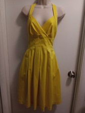 Calvin Klein Yellow Cotton Pleated Sundress With Cross Straps Siz 10