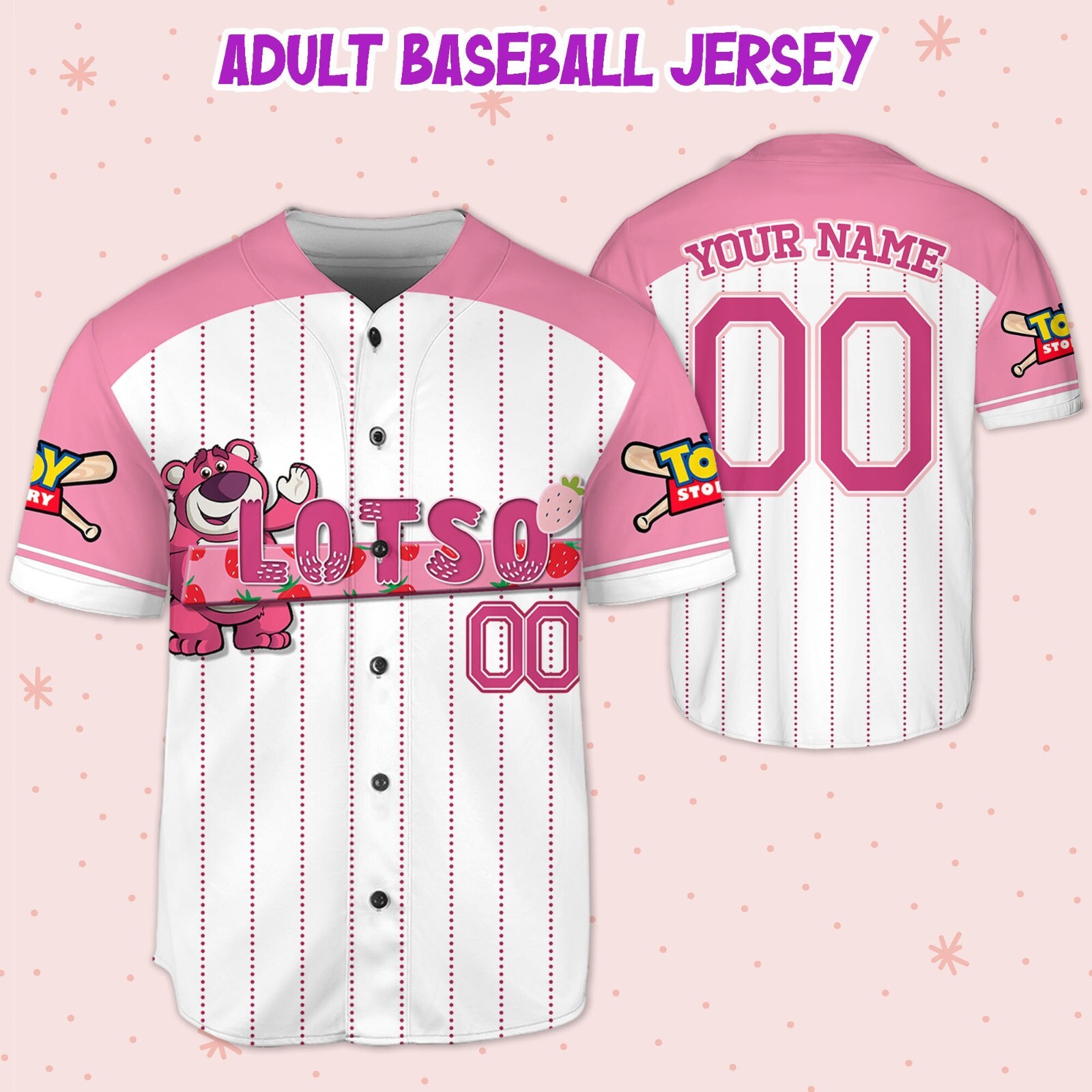 Custom Toy Story Lotso Pink, Personalized Text Jersey, Disney Baseball Jersey