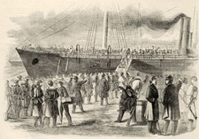 Civil War Burnsides Troops Board USS Hussar at Annapolis Maryland Vintage Print