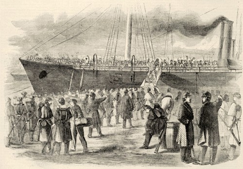 Civil War Burnsides Troops Board USS Hussar at Annapolis Maryland Vintage Print - 第 1/1 張圖片