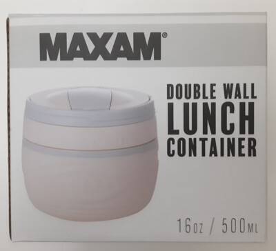 Double Wall Lunch Container  16oz/500ml Divided Insert Bowl with Spoon Maxam NIB