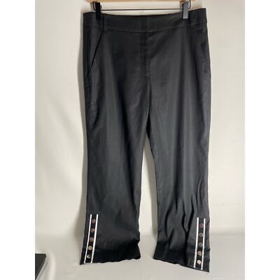 Veronica Beard Linen Blend Black Button Detail Trouser Martin Pants Plus Size 8