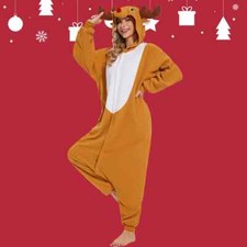 Reindeer Pajamas Adults Unisex Christmas Cosplay Costume One-piece Homewear