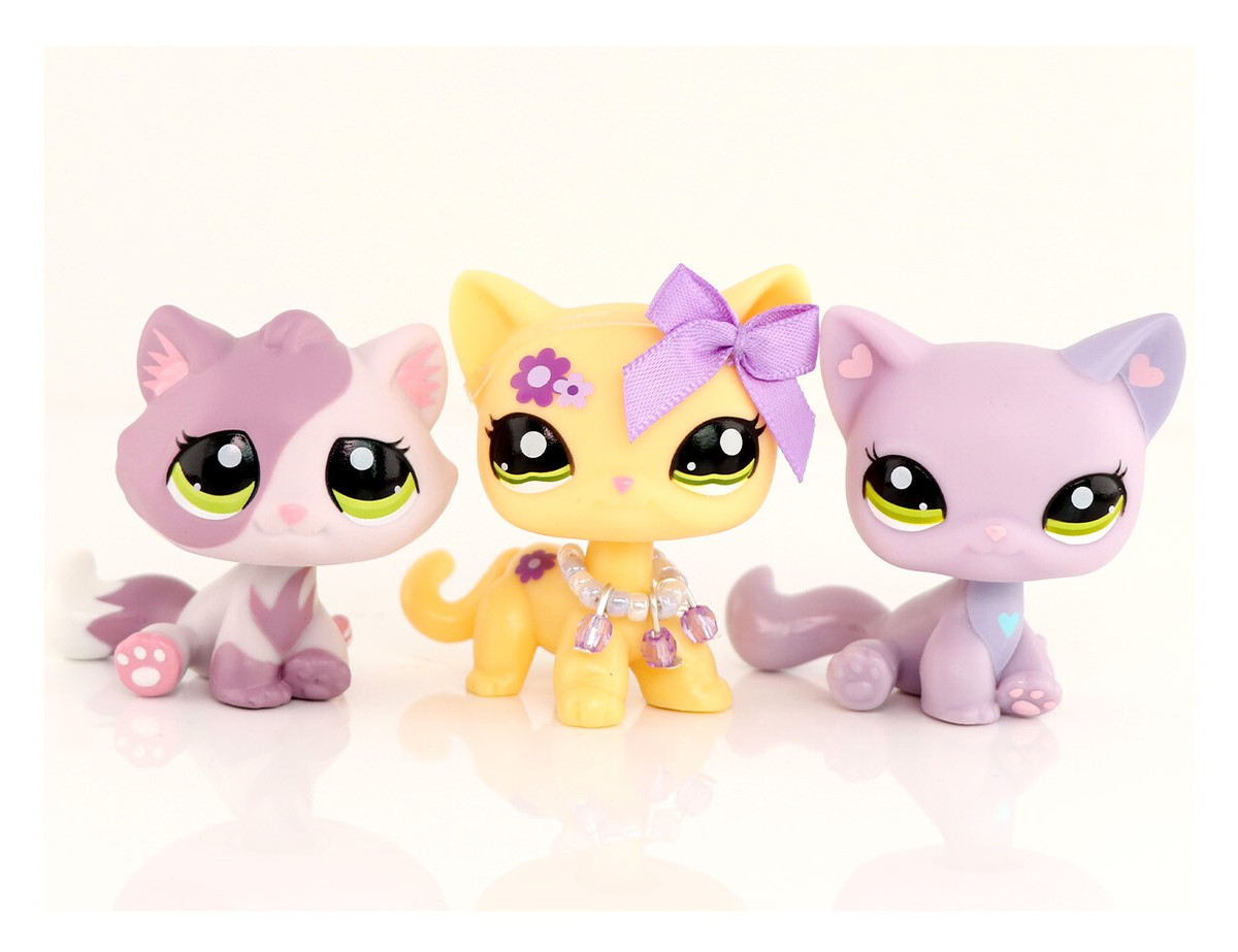 3pcs lps Figure Toy Sitting Short Hair Cat Bon Bon Tabby Cat Bobble Pets  Kids