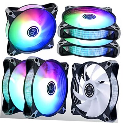 DS RGB Fans 120mm 6 Pack Case Cooling LED Fans for White PC Case, CPU Black