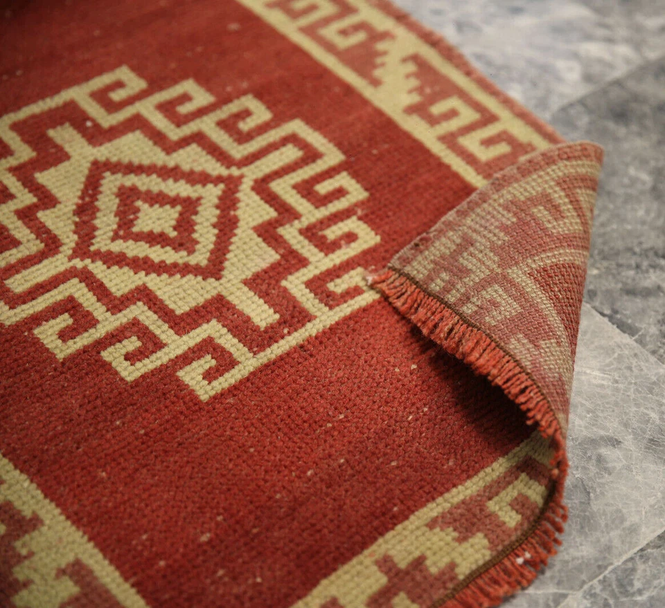 Tapete de área oriental 2x2 tradicional vintage pequeno turco feito à mão lã - Imagem 2 de 4