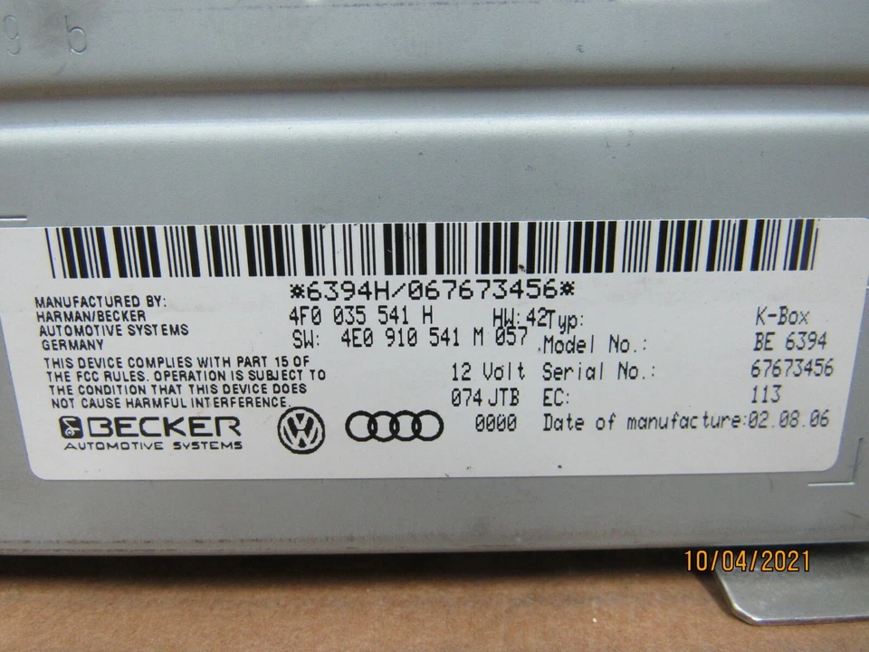 Audi A4 A6 S4 S6 2007 receptor reproductor de radio 4F0035541H OEM  Foto 2 de 4