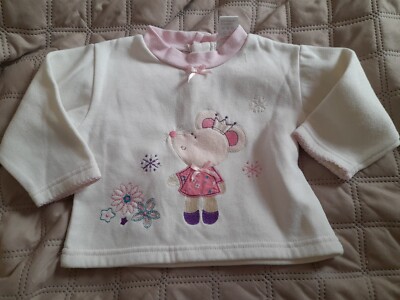 BABYTIME - BABY MÄDCHEN WEICHES ELFENBEIN WEISS/ROSA BESTICKTES OBERTEIL - 6-9 MONATE