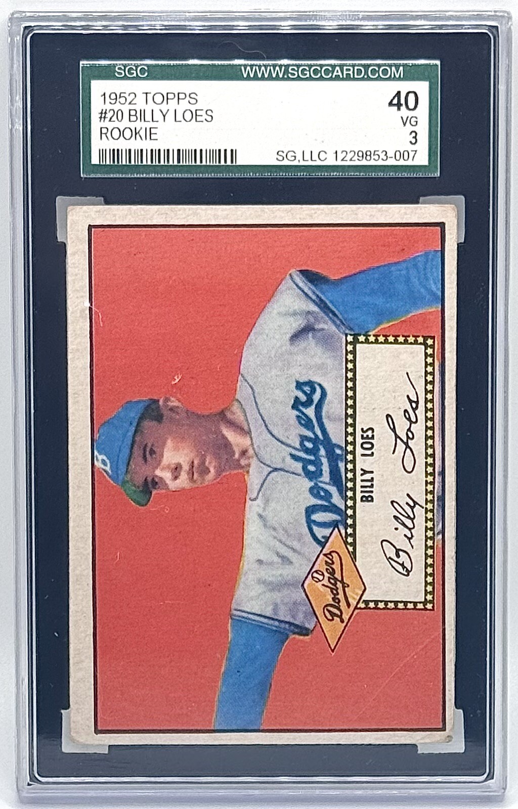 1952 Topps #20 Billy Loes Red Back Rookie Card SGC 3