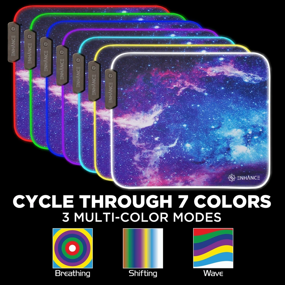 ENHANCE LED Gaming Mouse Pad with Fabric Top - 7 RGB Colors & 3 Lighting Effects - Image 3 of 4