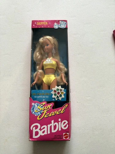 Vintage 1993 BARBIE SUN JEWEL SKIPPER DOLL with Bonus Stickers #10955 - NIB