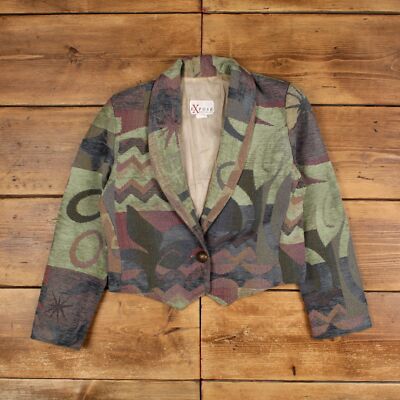 Vintage Expose Tapestry Jacke L 90er Blazer USA Made Grün Damen