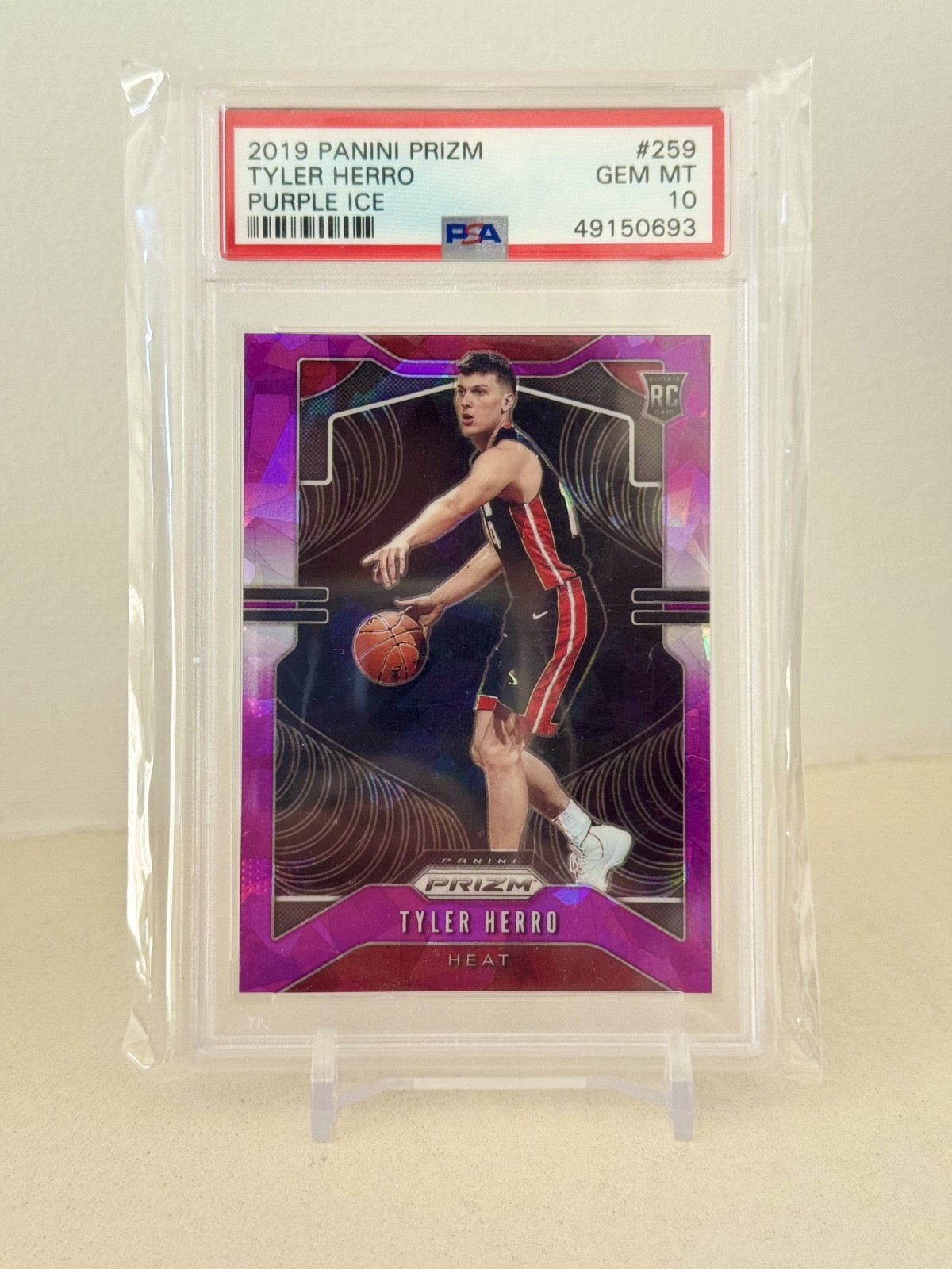 2019-20 Panini Prizm #259 Tyler Herro Purple Ice RC /149 - PSA 10 HEAT