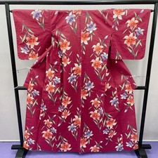 Japanese Kimono 28 Yukata Summer Red Purple Lily Floral