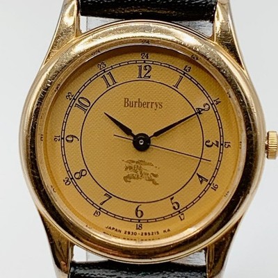 Burberry 2830-293347 Gold Dial Quartz Watch Black Leather Vintage Japan