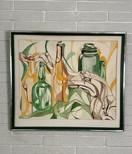 Vintage Original Abstract Artwork Painting Watercolor Signed 18x21