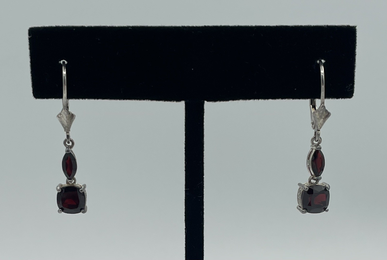 Leverback 925 Sterling Silver Simulated Garnet Do… - image 1
