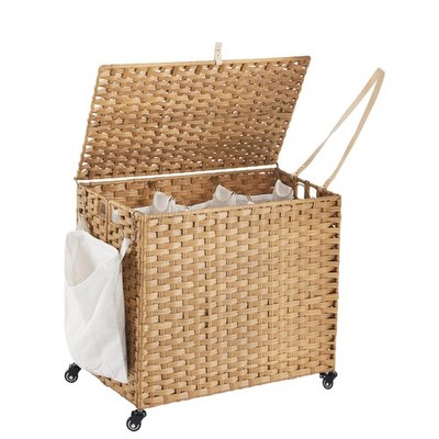 Hiagnete Laundry Hamper Wheels 34.3 Gallon130L Rolling Laundry Basket Lid