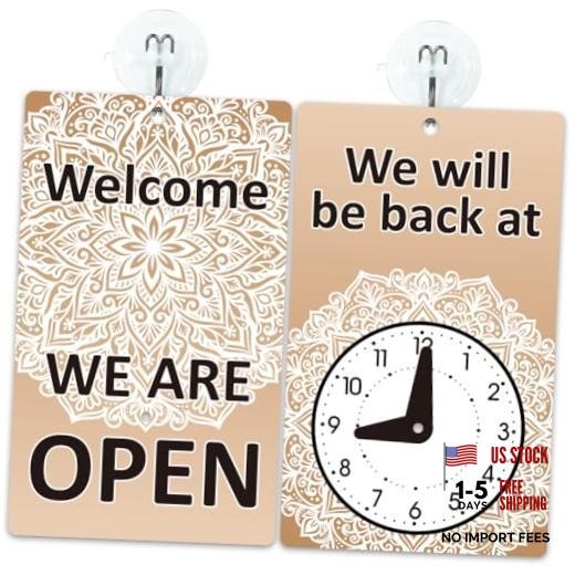 Open Closed Sign for Business 7.87 x 4.72 Inch Be Back Clock Sign with Flower
