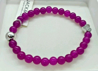 DAMEN ARMBAND HERZ SILBER JACK&CO PERLEN JADE FUCHSIA ELASTISCH VERSTELLBAR
