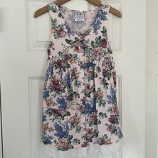 Vintage SWAT Kids Dress Floral Sleeveless Button Down Dress With Lace Size 5