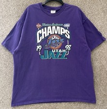 Vtg 90s 1998 NBA Champion Utah Jazz Western Conference S/S T-Shirt Size 2XL