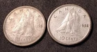 1955 1956 Canada Silver 10 Cents Coin 10c Canadian Dimes Lot of 2