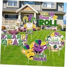 Mardi Gras Yard Sign with Stake Waterproof Mardi Gras Outdoor Decorations for