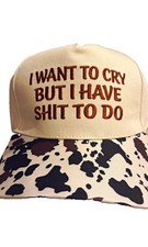 Beige Cow Print Trucker Hat Embroidered I WAN...