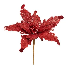 Set of 4 Red Tinsel Artificial Poinsettia 11" Stems