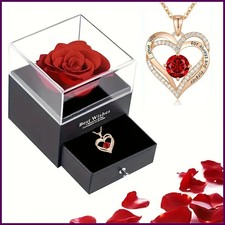 Red Zircon Rose Pendant Necklace with Gift Box Romantic Jewelry for Women
