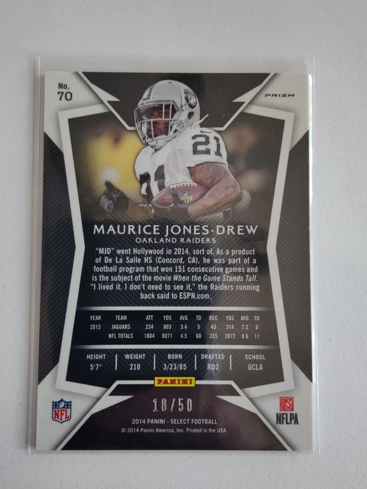 2014 PANINI SELECT MAURICE JONES-DREW #70 BLUE PRIZM 18/50 OAKLAND RAIDERS - Image 2 of 3