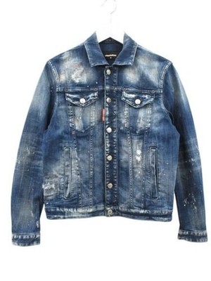 Dsquared2 Dan Jeans Jacket Denim Trucker 42 Indigo Fabricate Paint Outerwear Jea