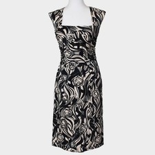 DONNA RICCO Elegant Black and Cream Floral Dress Size 4