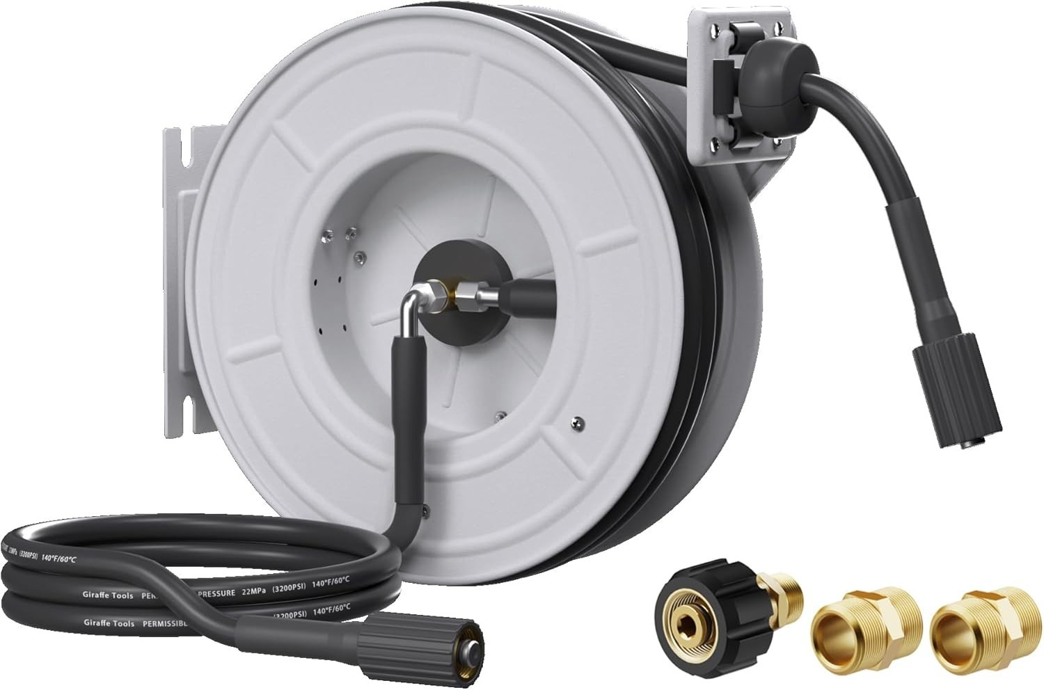 Giraffe Tools Pressure Washer Hose Reel with 65ft Replaceable Hose 3200 PSI